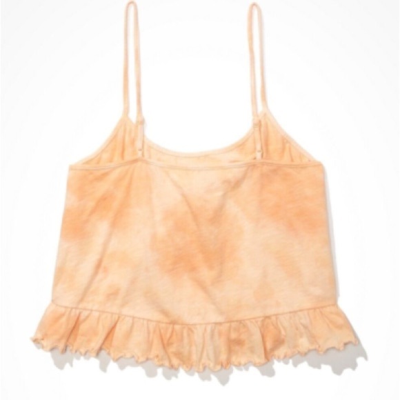 AMERICAN EAGLE | Peach Tie Dye Cropped Relaxed Cami Tank Top Ruffle Hem Peplum - Picture 13 of 15